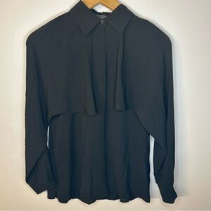 *NWT* Alton Gray Black Button Down Collar Blouse, Sz XS, Cape Detail Top, Shirt
